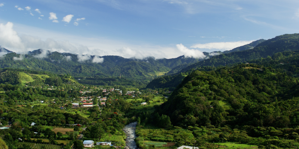 Boquete Panama landscape vista with forested hills