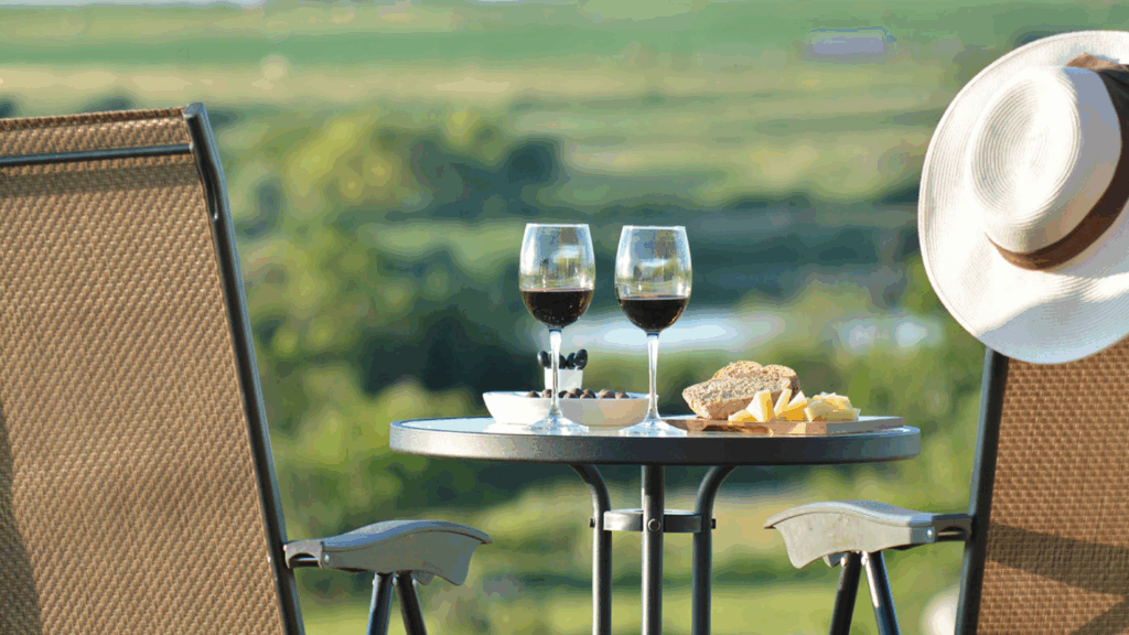 Uruguay winery wine glasses and view