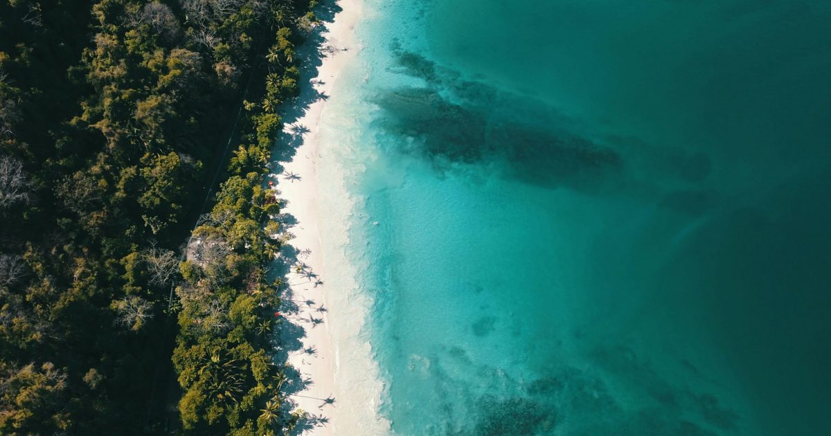 Hot and sunny aerial view of beach in Costa Rica